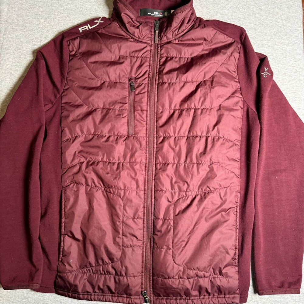 RLX Golf Ralph Lauren Mens Quilted Shell-Panelled Full-Zip Jacket (Large , Red)